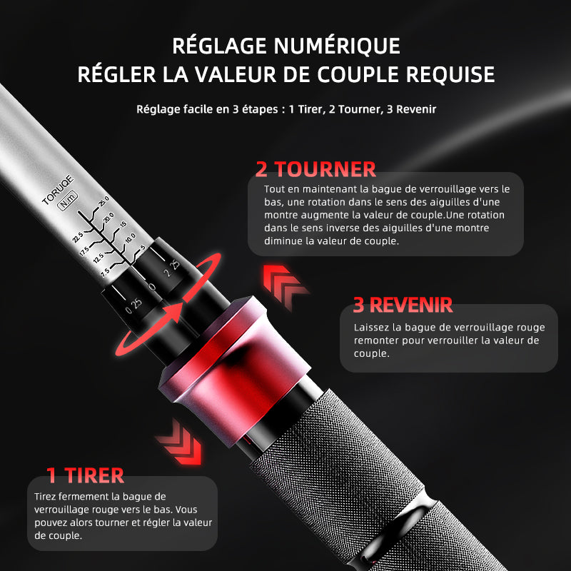 MOVECRAB Coffret de 6 clés dynamométriques mécaniques 5-220 N.m avec 3 rallonges