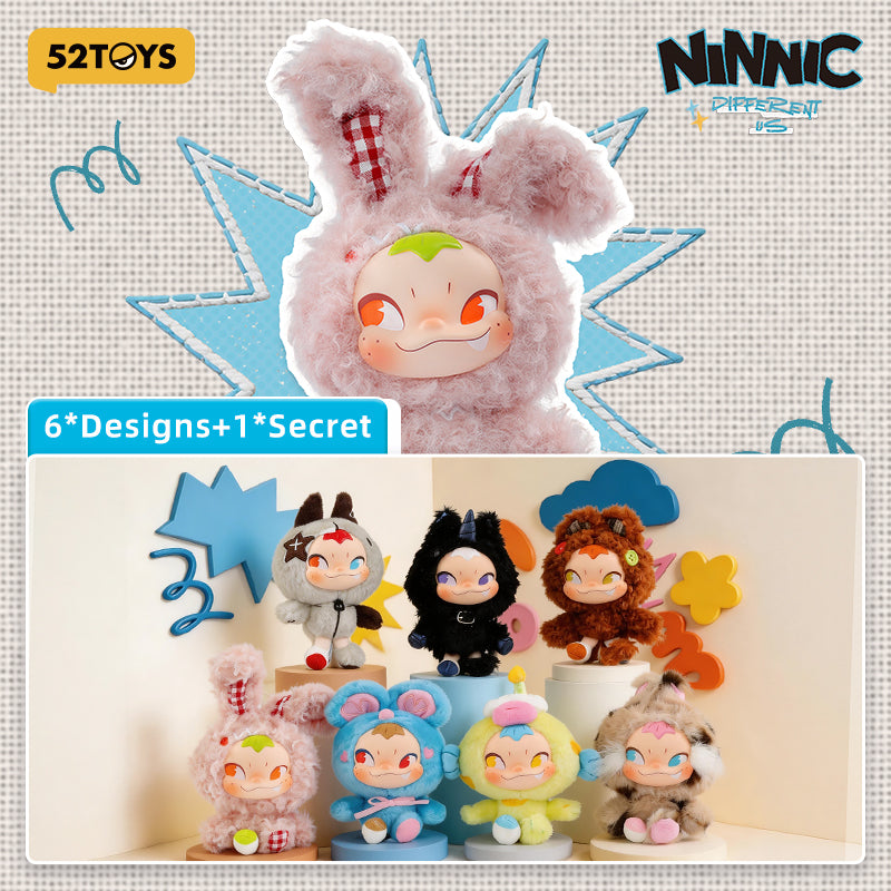 52TOYS NINNIC Série We Are Different Boîte Mystère Pendentif en Peluche Poupée de Collection Tendance Décoration de Bureau Cadeau d'Anniversaire Une Figurine Aléatoire par Commande