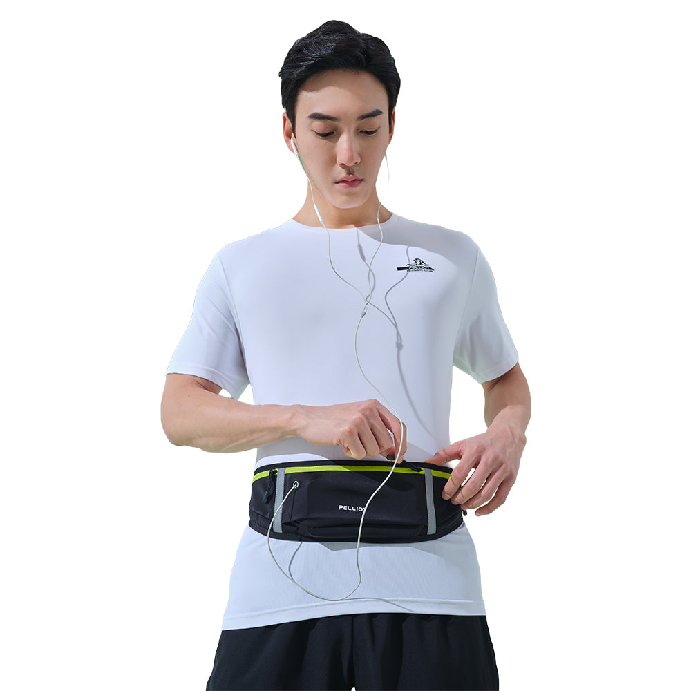 PELLIOT Sac banane Unisexe Sport Extérieur Mains Libres Pratique – Contraste saisissant avec des accents verts fluorescents, Noir obsidienne