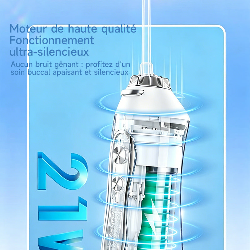 H2ofloss HF-2 Brosse à dents électrique, avec 5 modes, 5 embouts, rechargeable par USB, étanchéité IPX7 et un réservoir d'eau de 300 ml, disponible en blanc