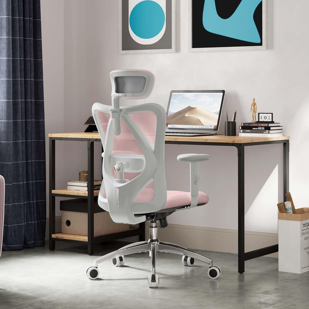 SIHOO M18 Chaise de bureau ergonomique avec appui-tête et lombaire réglables pivotante à haut dossier - Rose Morandi