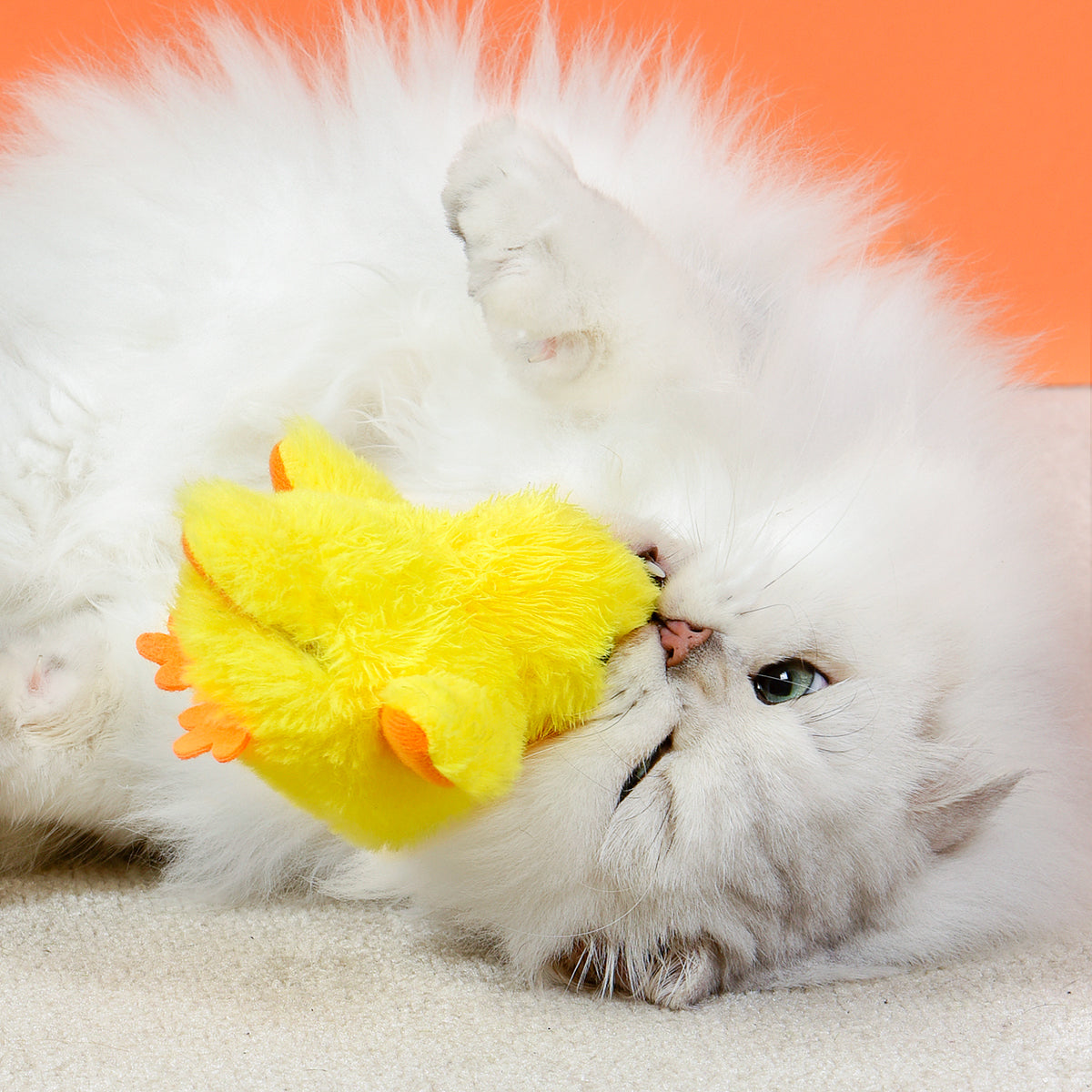 Petgravity Jouet interactif en peluche pour chat, Canard à ailes battantes, Lot de 1, Rechargeable USB-C, Contient de l’herbe à chat, Jouet couineur, Jouet de chasse