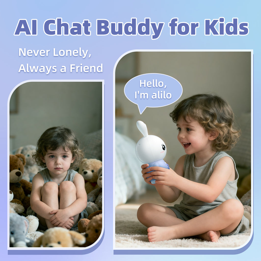 alilo Lapin Intelligent AI pour Enfants, Compagnon Interactif ChatGPT avec Voix en Temps Réel, 4 Agents & 91 Langues, Contient 48 Histoires en Anglais, 50 Contes, 66 Chansons, 28 Berceuses & 34 Morceaux Classiques, Haut-Parleur Bluetooth