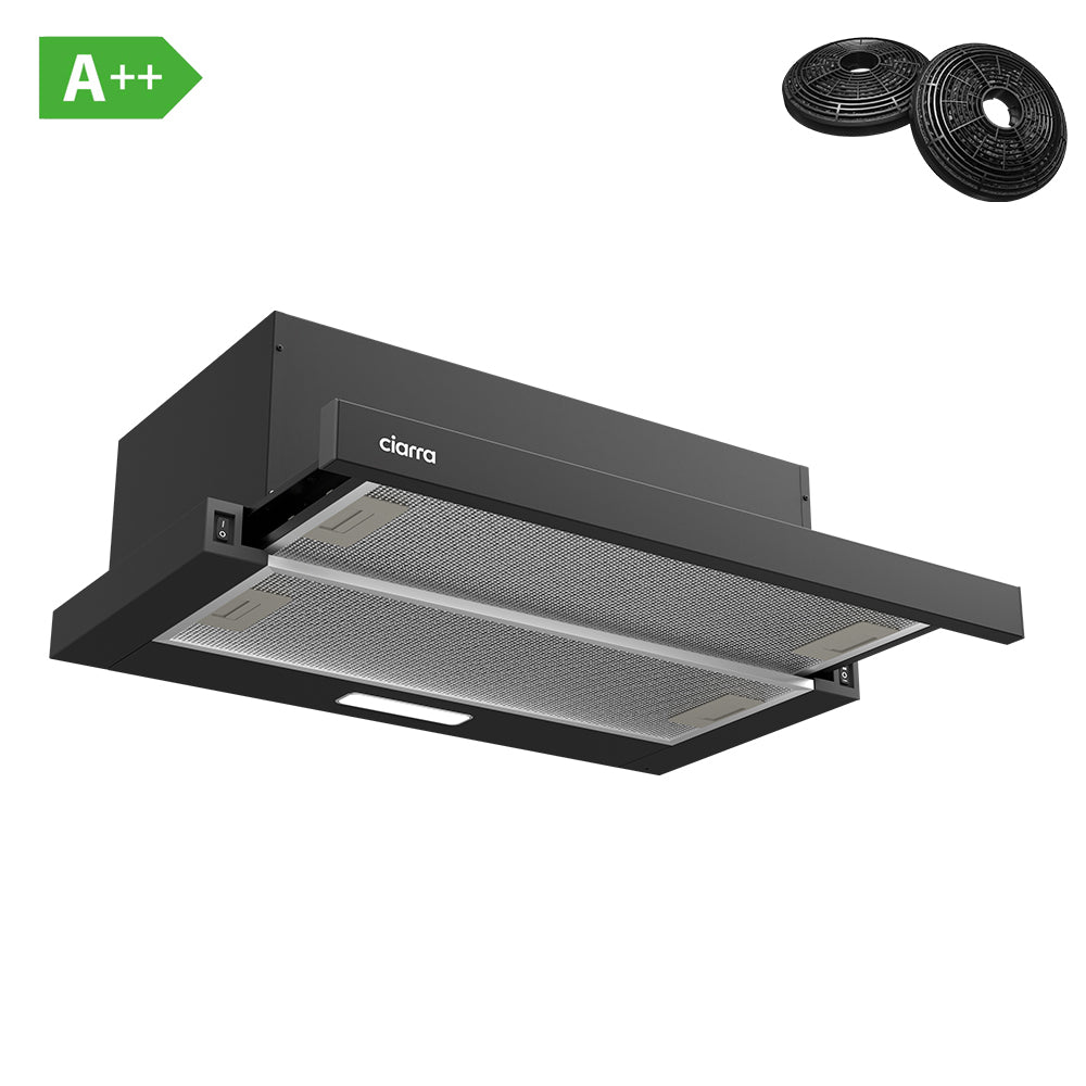 Ciarra Hotte télescopique sous armoire 370 m³/h noir classe énergétique A++ - 60 cm