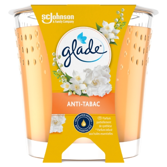 Bougie parfumée Glade anti-tabac, infusée aux huiles essentielles, 1 bougie