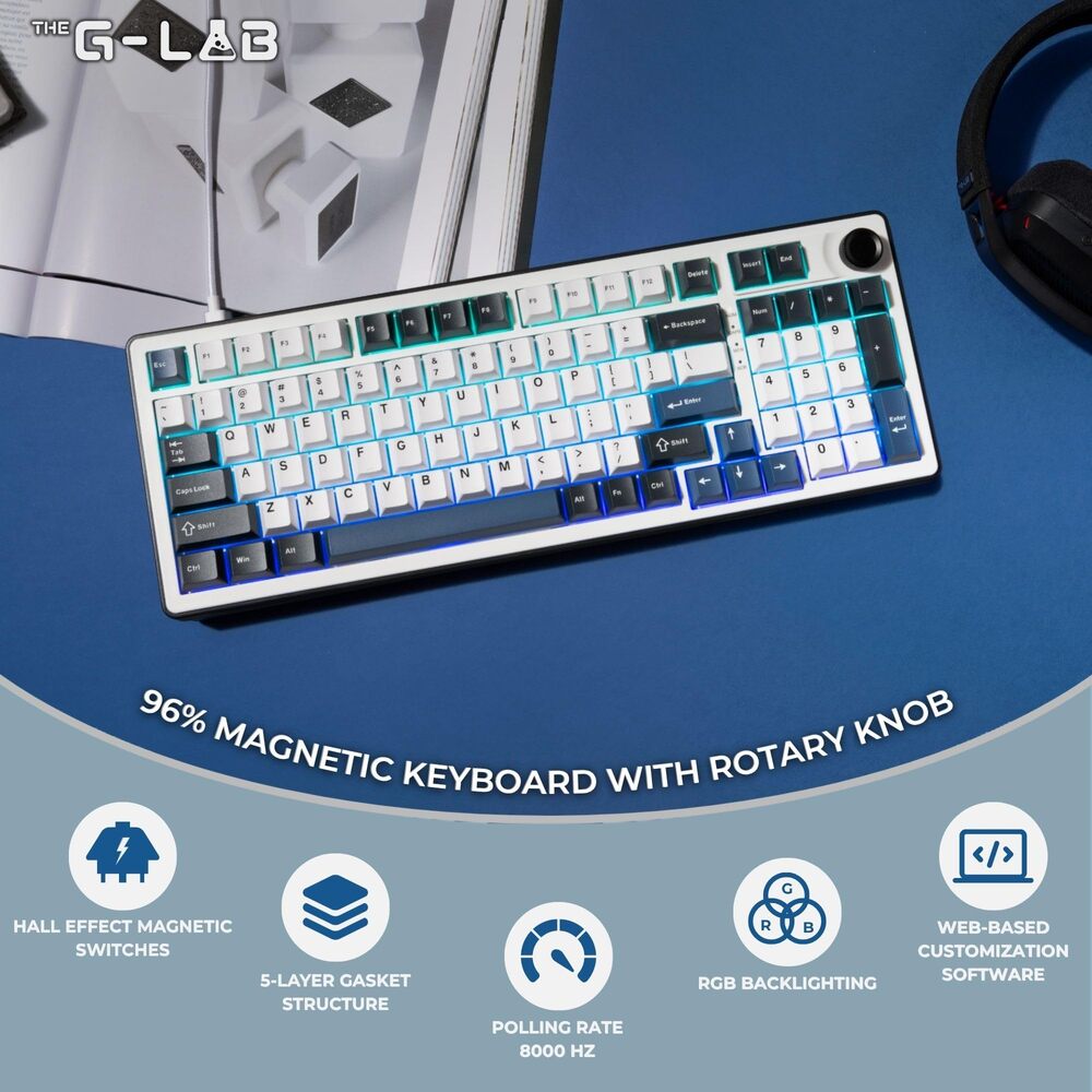 THE G-LAB KEYZ ELITE 400 HE Gaming Clavier Switch Magnétique Filaire RGB 96 % - QWERTY - Bleu/Blanc