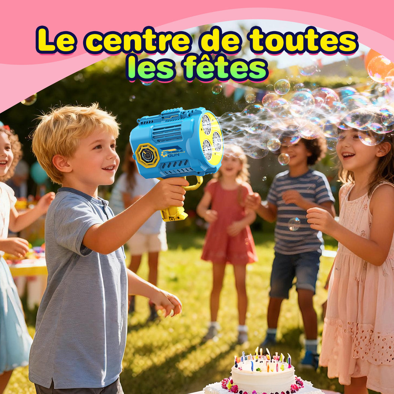 TOKKY Pistolet à bulles électrique 36 trous pour enfants avec lumières colorées et liquide à bulles de remplacement - Bleu