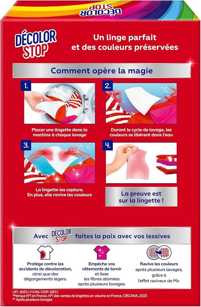Eau Écarlate Lingettes de Protection des Couleurs, Stop à la Décoloration & Restauration des Couleurs, 18 Lingettes