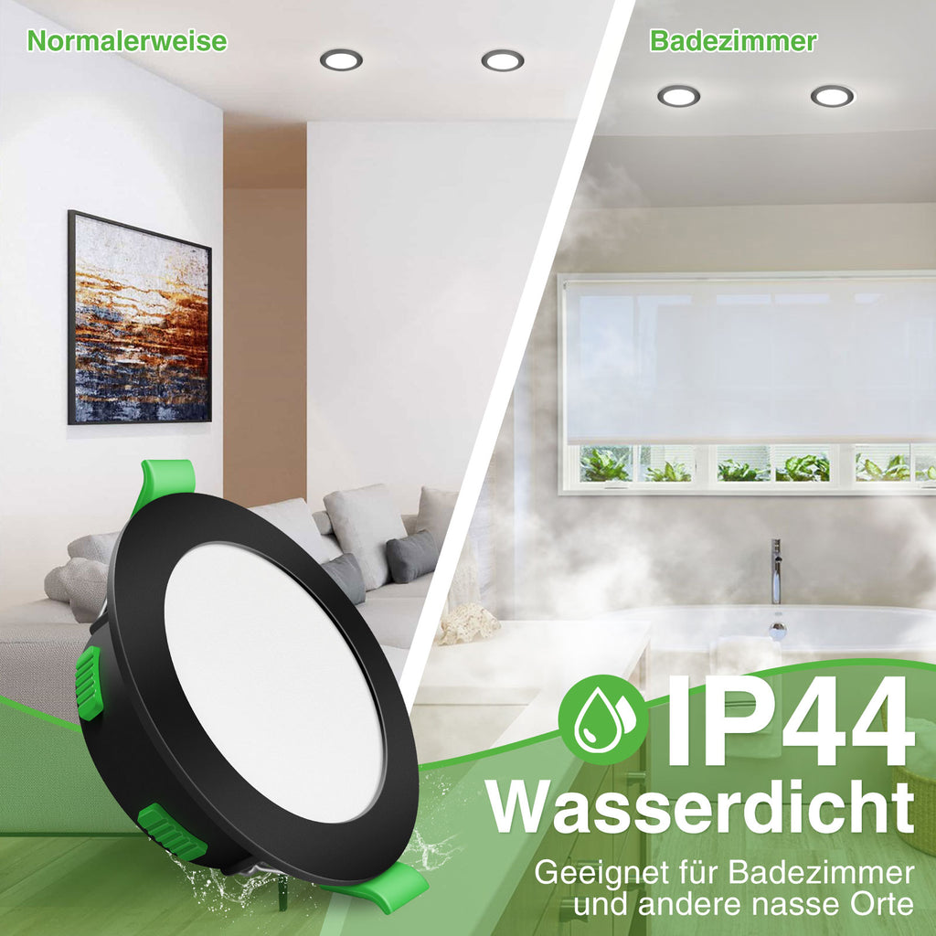 ALIPODLAX Spot encastré LED à intensité variable, Noir mat, 68 mm, Multipuissance, 3 températures de couleur (Chaud, Neutre, Blanc froid), IP44, pour salle de bain