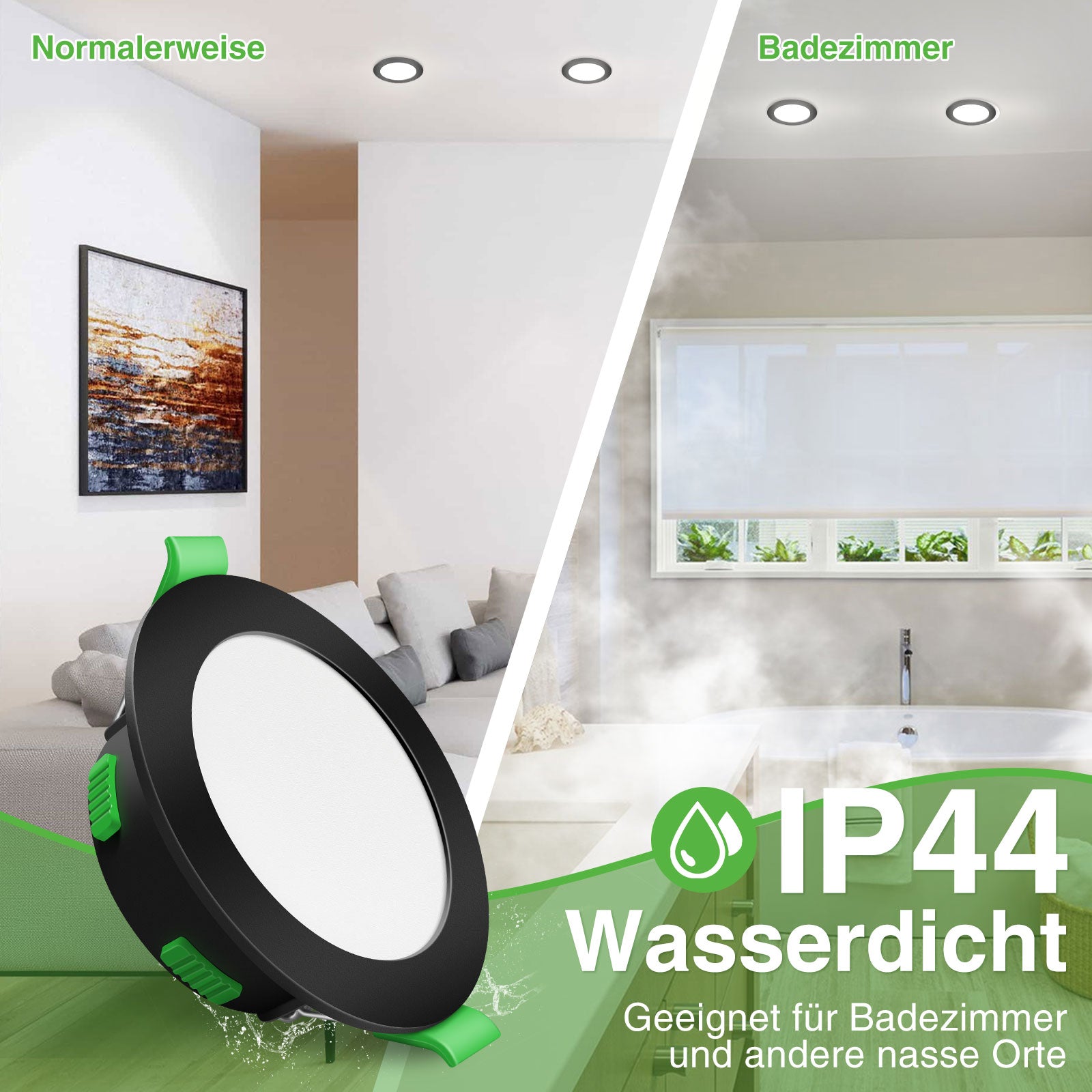 ALIPODLAX Spot encastré LED à intensité variable, Noir mat, 68 mm, Multipuissance, 3 températures de couleur (Chaud, Neutre, Blanc froid), IP44, pour salle de bain