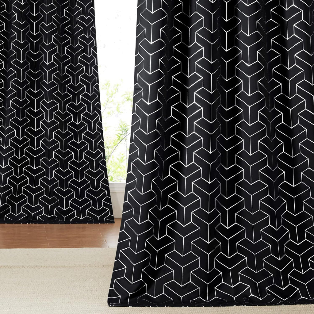 PONY DANCE Store occultant imprimées pailletées à œillets, lot de 2, W 140 x L 245 cm (W 55 x L 96 pouces), noir