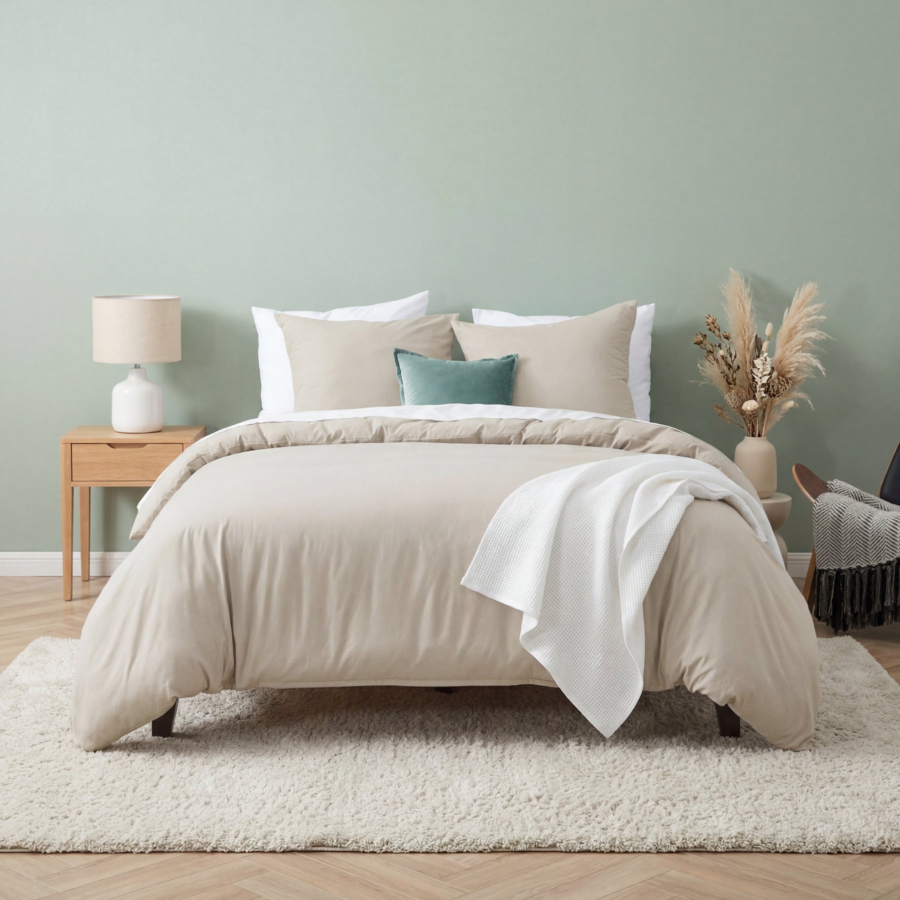 Parure de lit 4 pièces 135 x 200 cm - Beige - 2 housses de couette 135 x 200 cm et 2 taies d'oreiller 80 x 80 cm - Certifié Oeko-TEX - En microfibre de 90 % de polyester avec fermeture éclair, 90 % de polyester