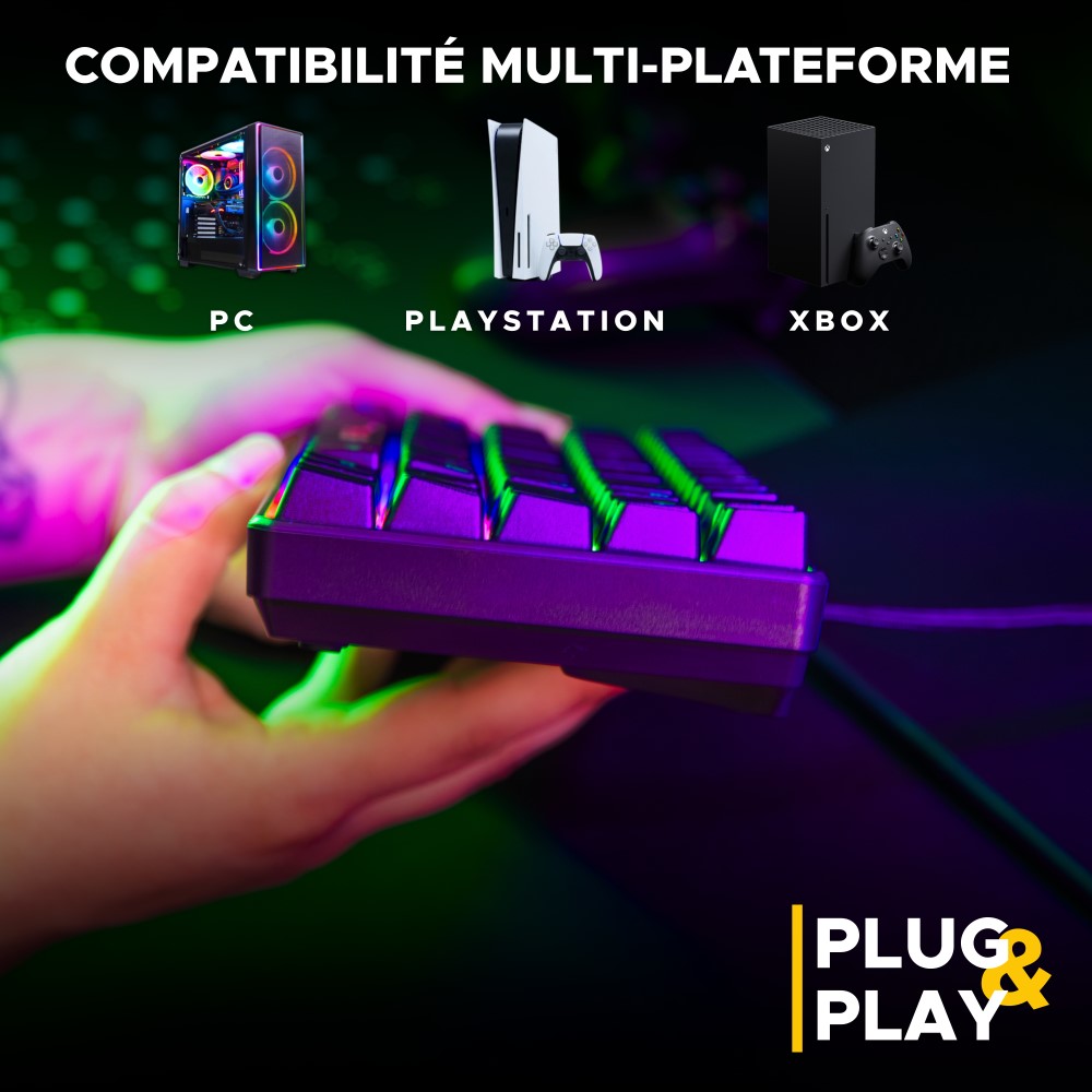 THE G-LAB Hydrogen Combo Set Clavier et Souris Gaming Filaire - AZERTY, 7200 DPI, 6 Boutons - Noir