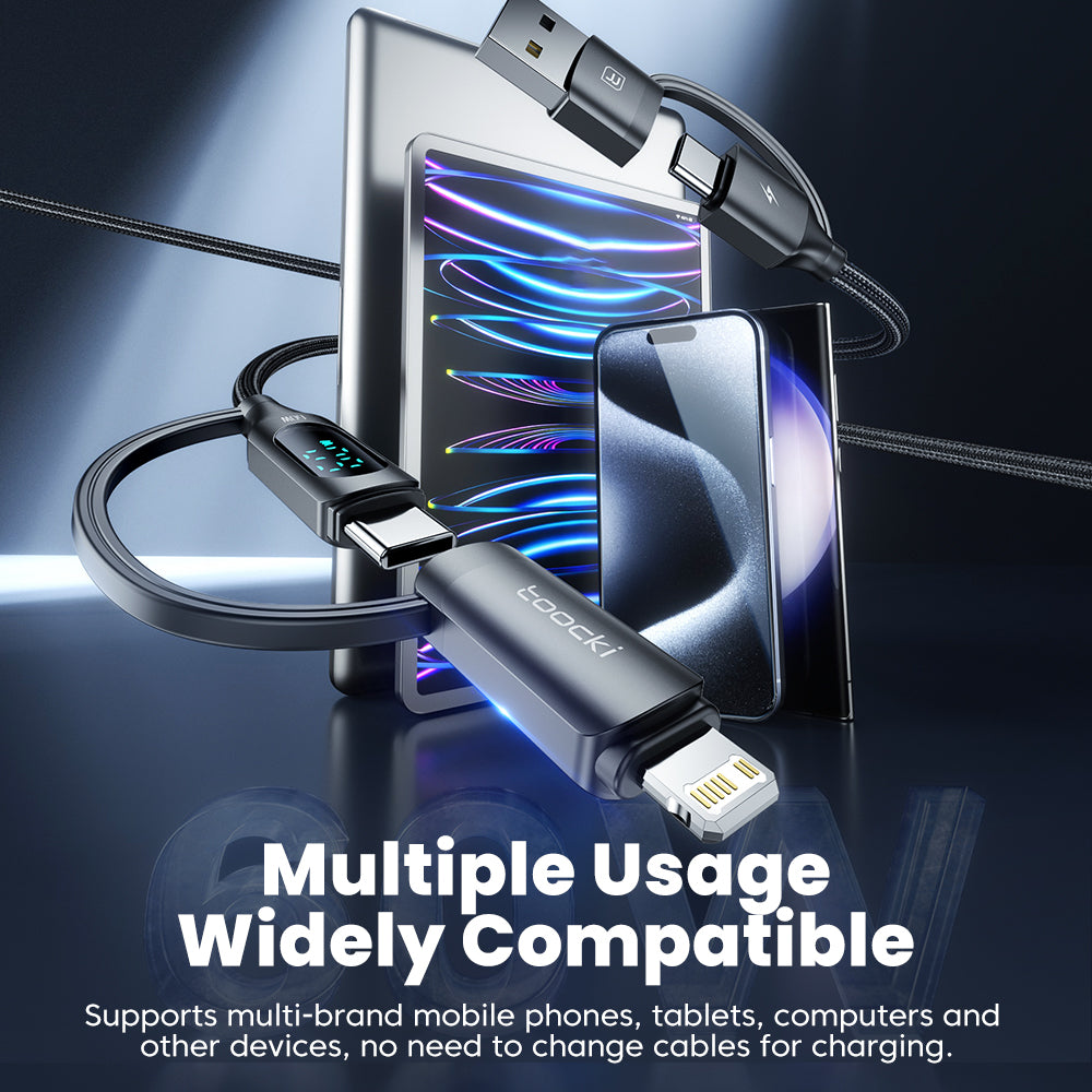 toocki Câble de charge rapide 4 en 1 USB-C vers Lightning, câble tressé USB vers USB-C, câble de charge multi-appareils indispensable pour le voyage, pour iPhone Séries 17/16/15/14