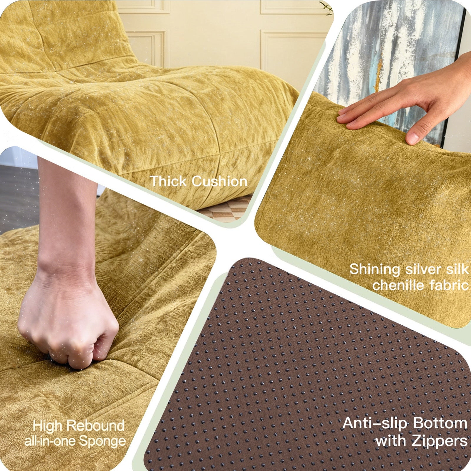 URBAN MEUBLE Fauteuil pouf en chenille Série canapé de détente Jaune 90 x 100 x 80 cm