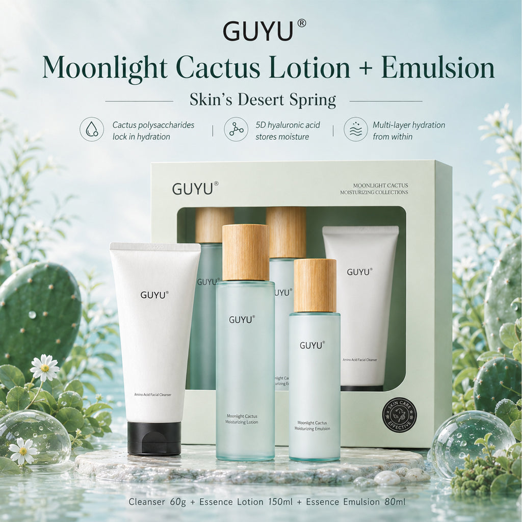 GUYU Coffret de soin hydratant de la primevère (Lotion tonique 150 ml + Lotion 80 ml + Nettoyant 60 g)