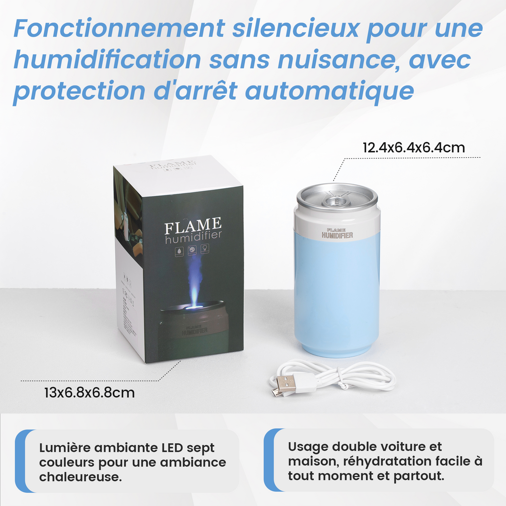 Mini humidificateur portable double usage pour voiture et usage intérieur, Lumière d'ambiance LED intégrée, Deux modes de brumisation silencieux avec arrêt automatique