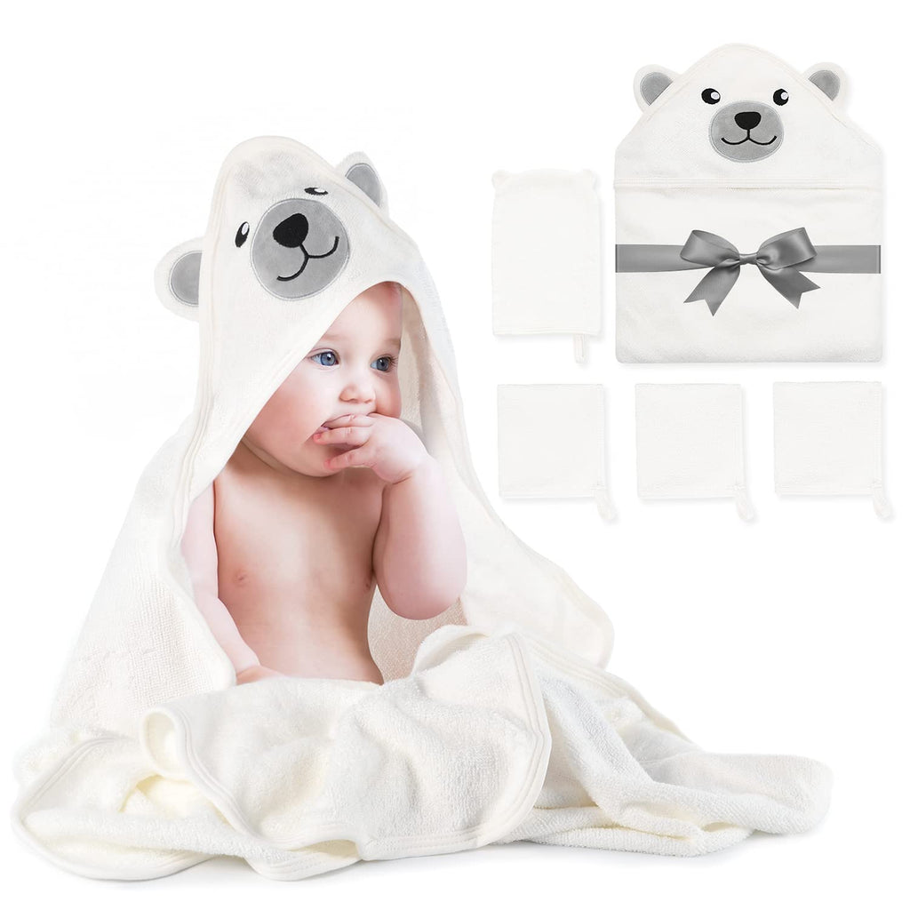 Momcozy Coffret cadeau de serviettes de bain en fibre de bambou (motif ours, 5 pièces)