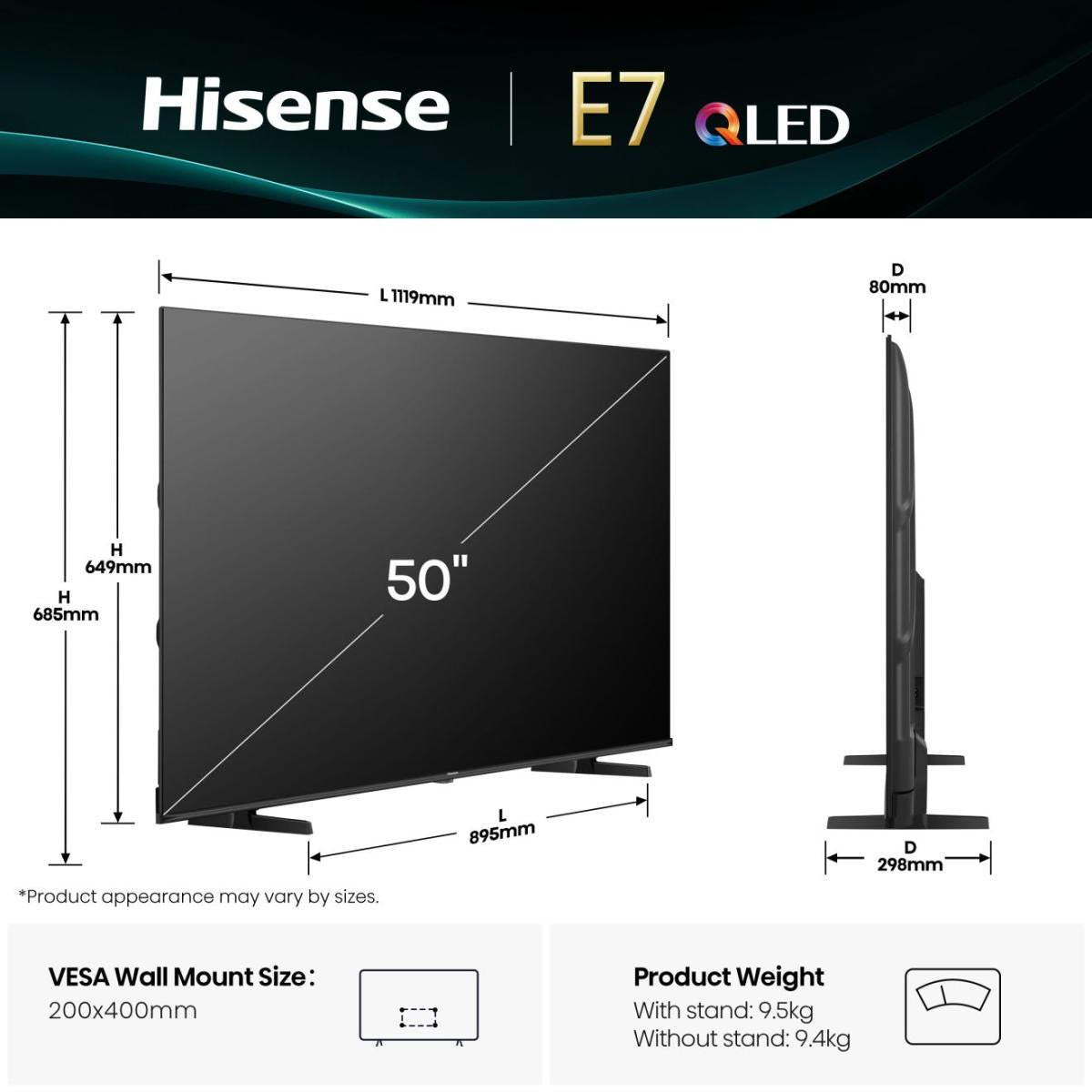 Hisense 50E7Q 127 cm (50") Smart TV 4K Ultra HD