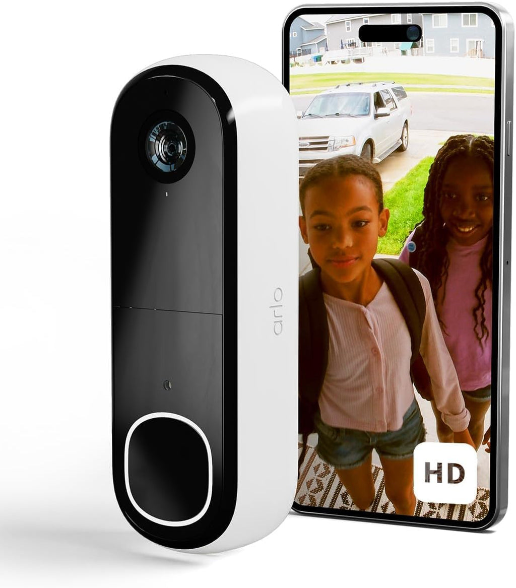 Arlo AVD3001-100EUS Sonnette de Surveillance Vidéo sans fil Extérieure WiFi Essential HD, Autonomie de 6 Mois, Capteur de Mouvement, Vision Nocturne, Audio Bidirectionnel Blanc