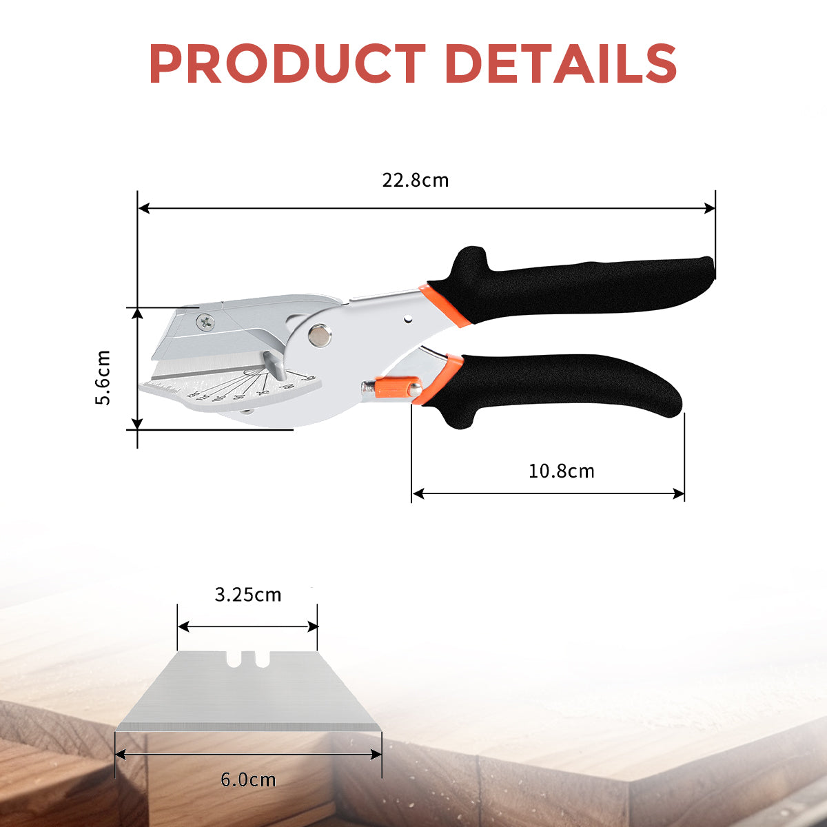 FLORA GUARD Cisaille à onglets - Coupe-garniture multi-angle 45 à 135°, cisaille à joints pour couper bois tendre, plastique, PVC et plus, avec 10 lames de rechange (JDJ-5)
