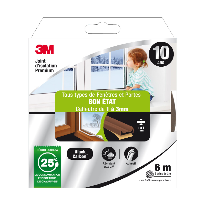 3M™ Joint d’étanchéité haut de gamme pour portes/fenêtres en bon état Marron 6 m