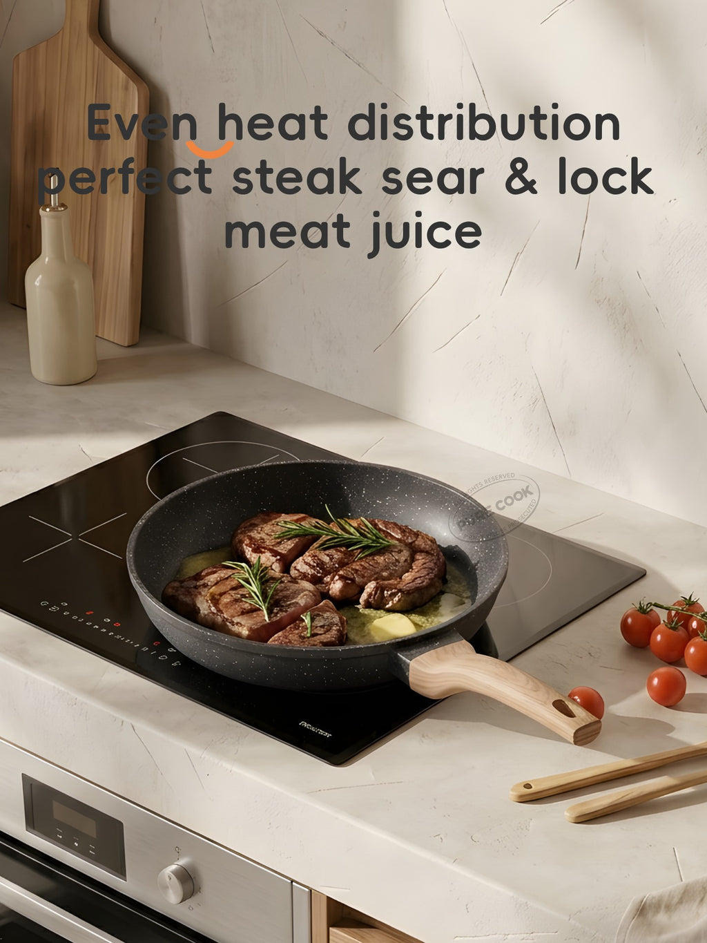 PURE COOK Poêle antiadhésive avec manche en bois | 20 cm | Poêle à frire en aluminium avec revêtement en marbre pour la cuisine au quotidien