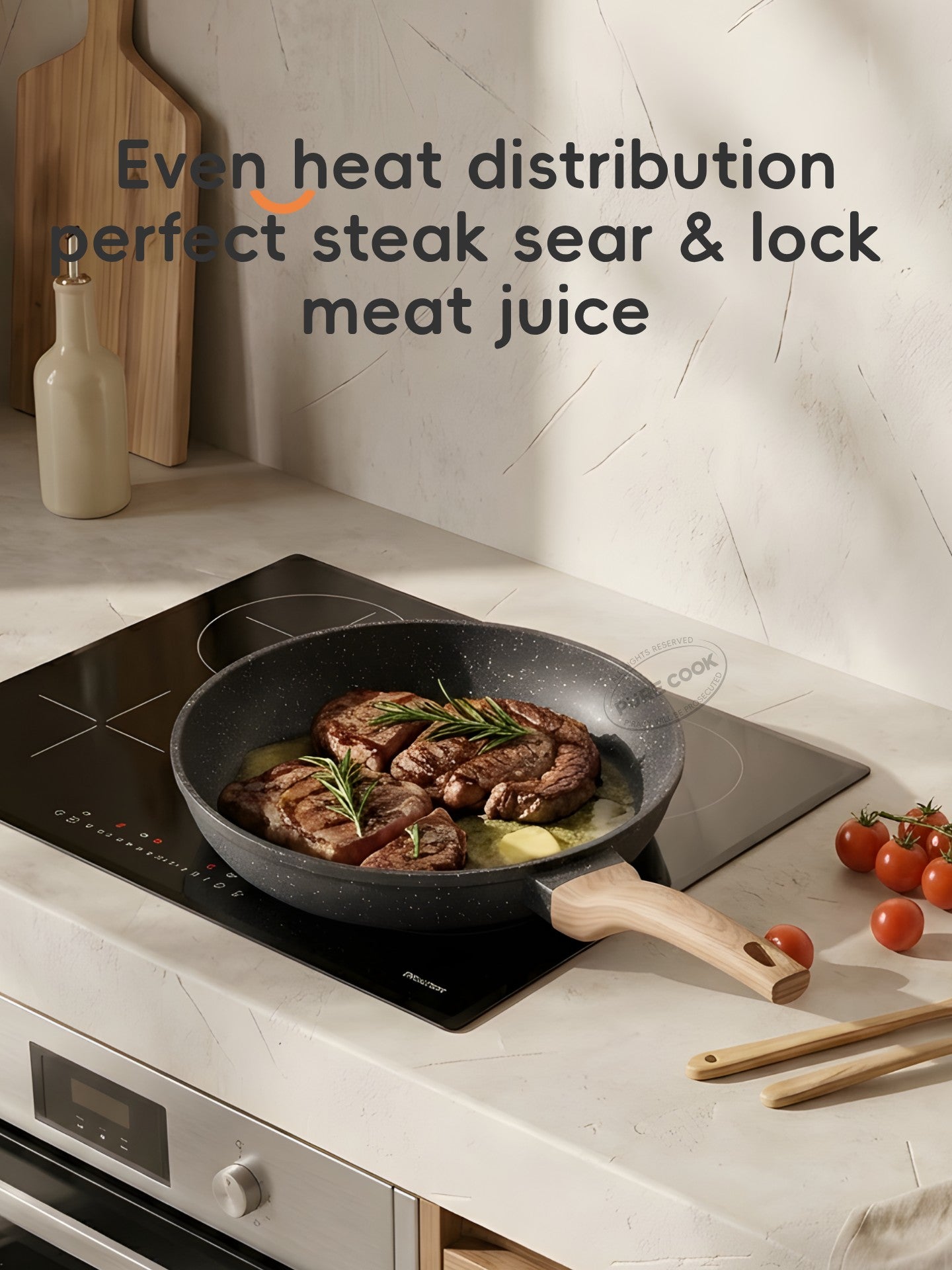 PURE COOK Poêle antiadhésive avec manche en bois | 20 cm | Poêle à frire en aluminium avec revêtement en marbre pour la cuisine au quotidien