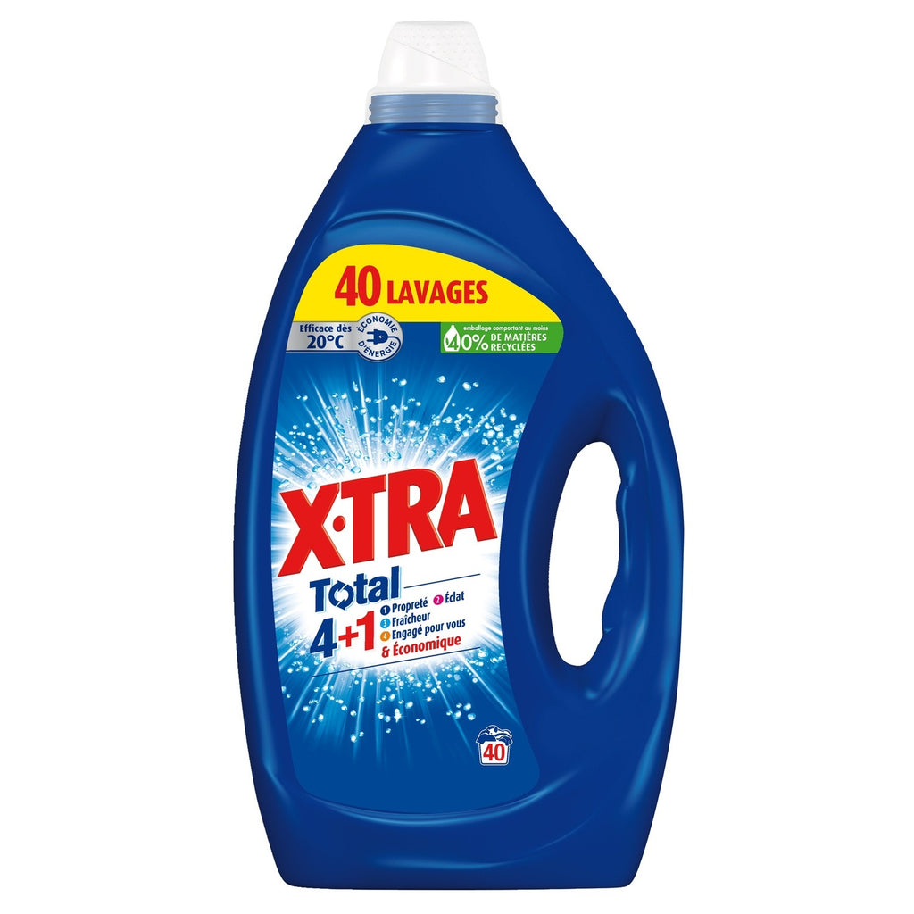 X-TRA Total 4+1 Lessive Liquide, Tous Textiles, Lavage à Froid, 40 Lavages, 1,8 L