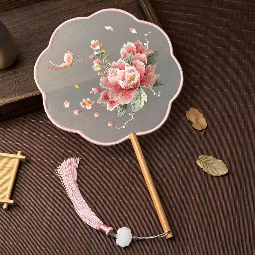 Huacan Style chinois Broderie Su Broderie double face Ventilateur brodé, Style ancien Hanfu Ventilateur de savoir-faire classique, Accessoire de voyage en plein air Danse Cheongsam Pivoine Ventilateur de fée 1 pc