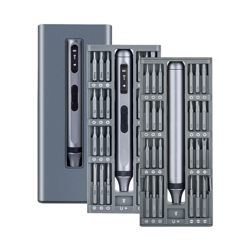 EasyWox Kit de tournevis électrique numérique avec batterie au lithium 350 mAh, 48 embouts, temps de charge 90 min, couple 0,3 Nm électrique / 3,5 Nm manuel et poignée en aluminium