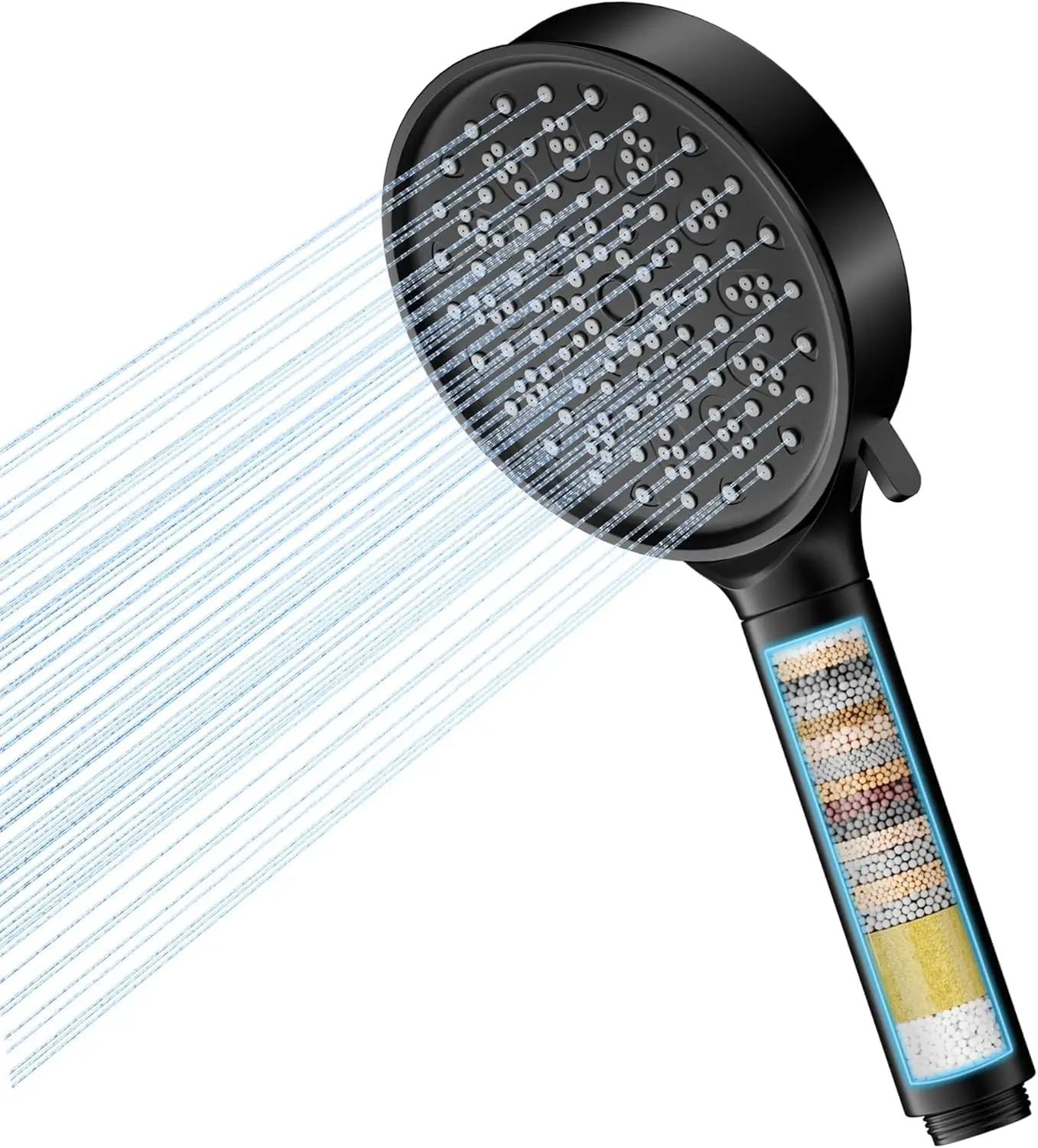 Cobbe pommeau de douche économe en eau optimisé pour l'eau dure avec filtration à 20 étapes, 6 modes de jet haute pression, filtre anticalcaire (noir)
