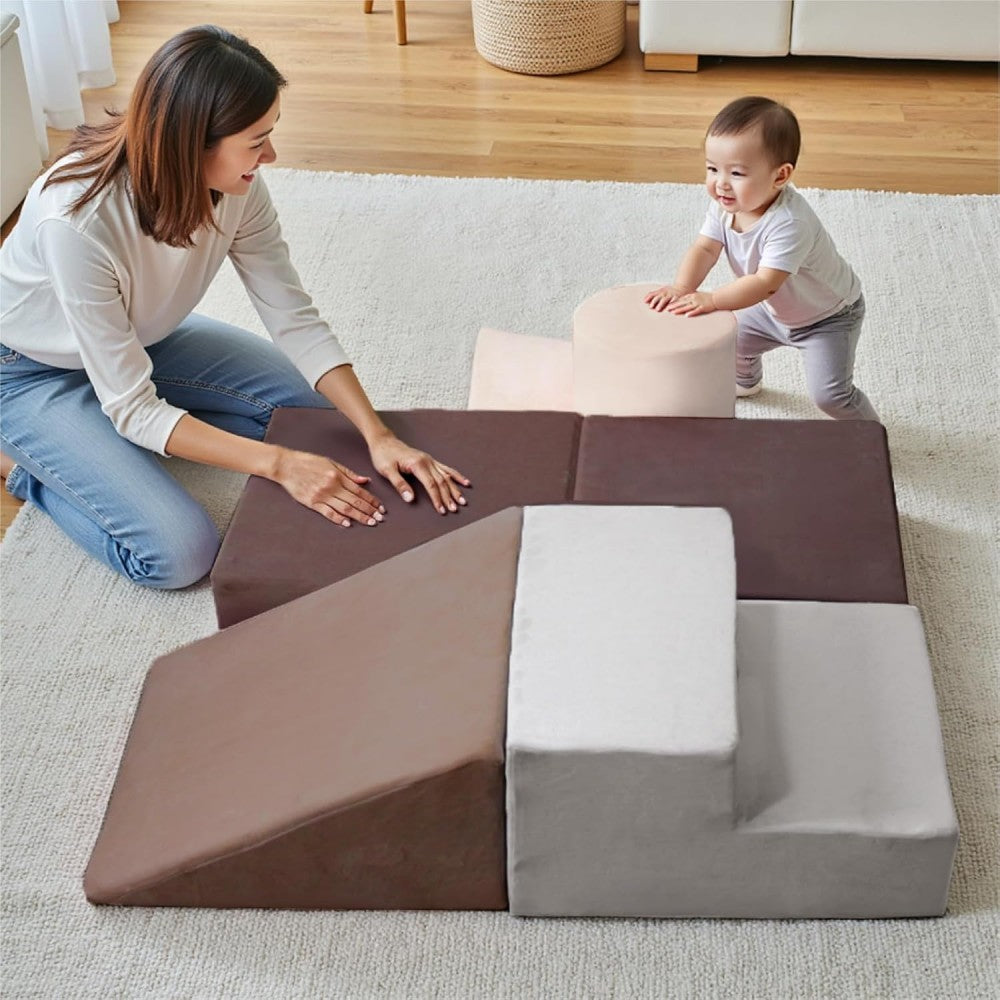 Blocs de construction en mousse pour enfants BanaSuper, blocs de construction en mousse XXL, certifiés EN71, jouet Montessori pour enfants, coque lavable pour le plaisir en intérieur, coffret de jeu en mousse douce pour bébé (Gris café)