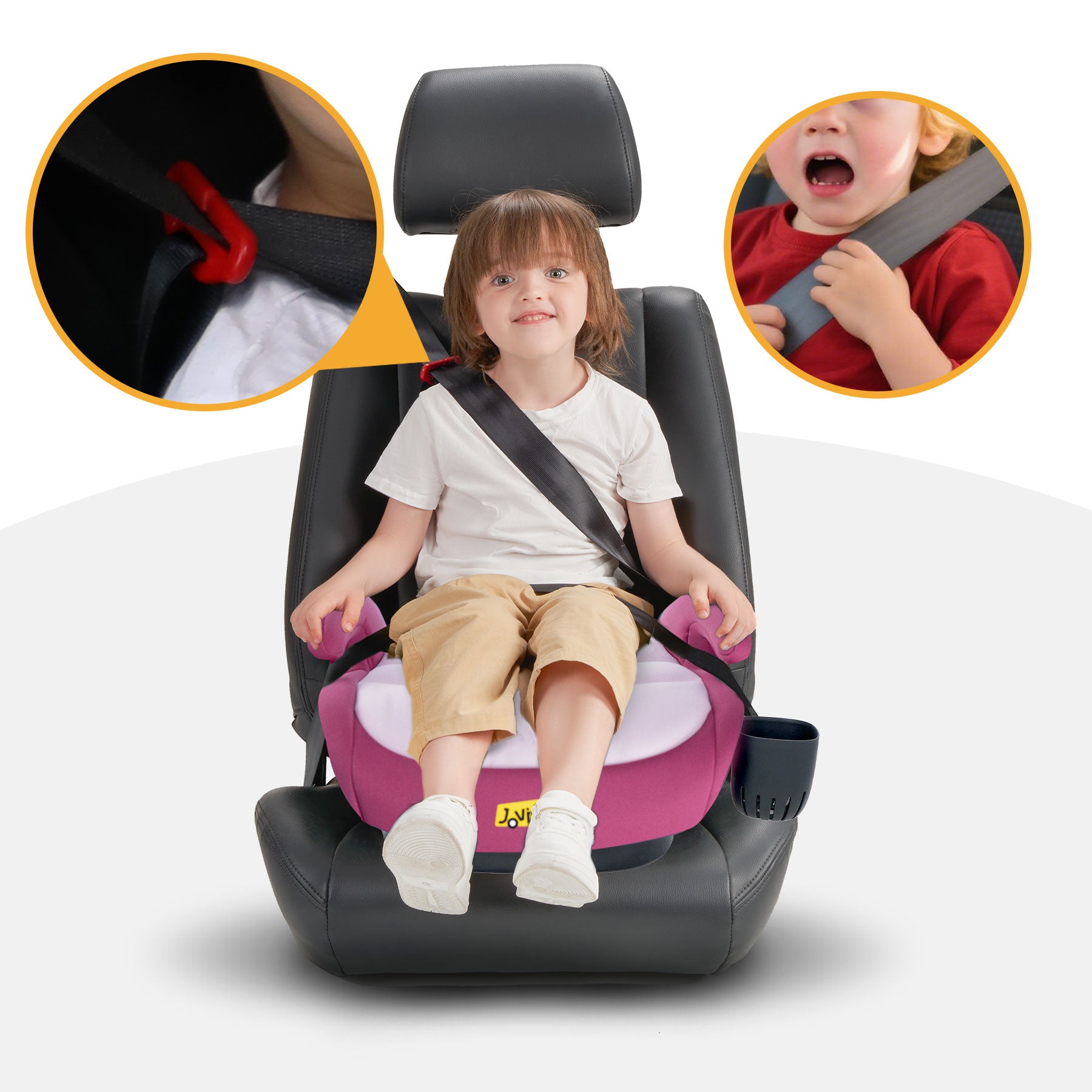 Jovikids OHHO +ISOFIX Siège auto rehausseur pour enfant, ECE R129, pour groupes 2/3 (env. 15–36 kg), avec rembourrage en tissu épaissi, facile à nettoyer et porte-gobelet
