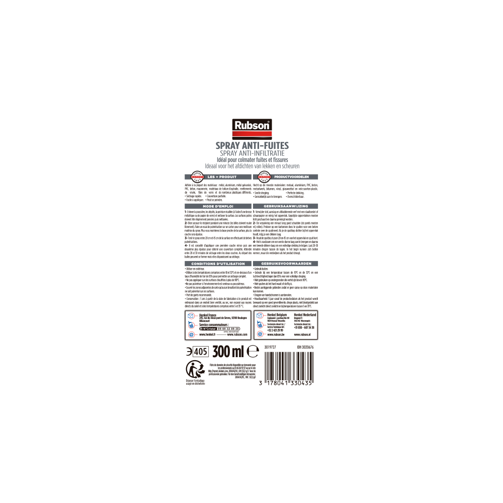Henkel Rubson Revêtement Waterproof Anti-fuites en Spray Noir (aérosol 300 ml), pour colmater fuites et fissures, caoutchouc liquide pour réparations, séchage rapide