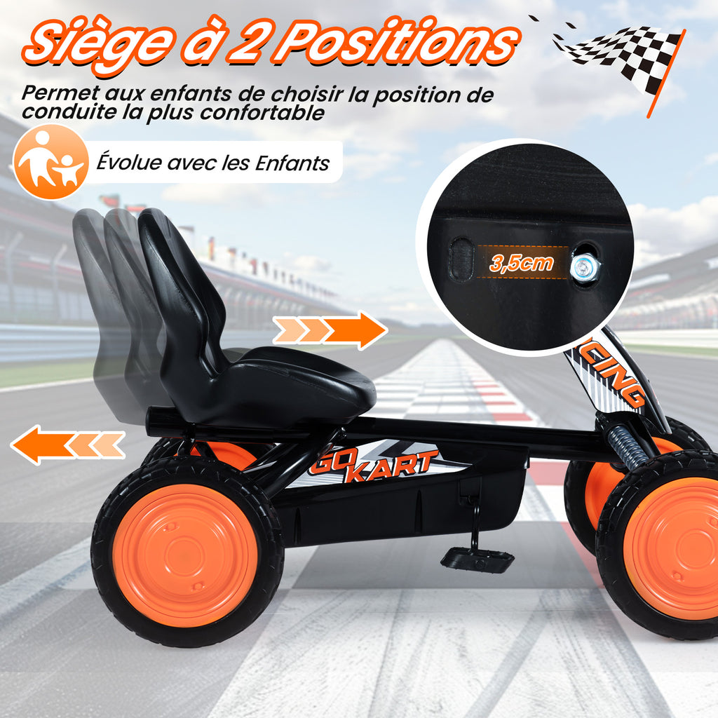 Costway Kart à pédales pour enfants, Siège réglable à 2 positions, 4 roues durables, capacité de charge 30 kg, convient aux enfants de 3 à 8 ans, Noir