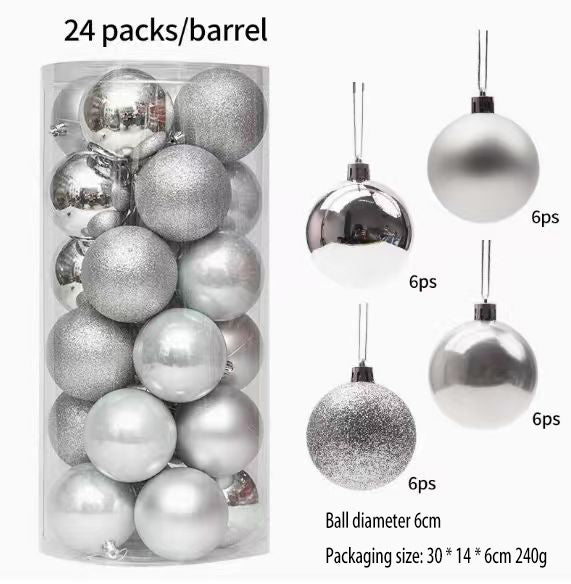 Ju7cer 24 boules de Noël incassables, 6 cm/2,36 pouces, guirlande prête à suspendre pour sapin de Noël, convient pour Noël/Halloween/mariage/anniversaire, argenté