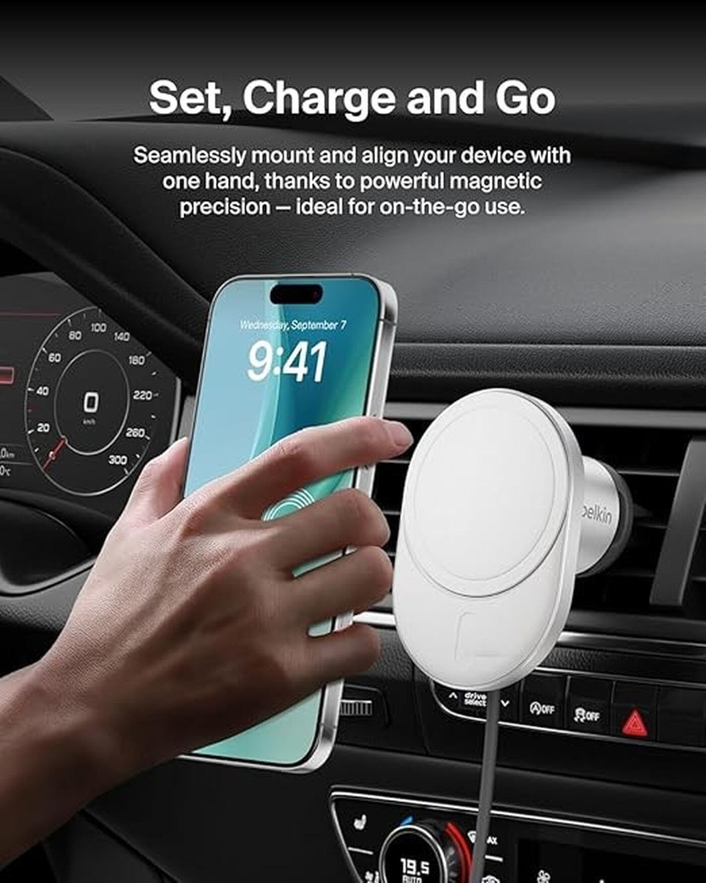 Belkin Chargeur Voiture Magnétique BOOST CHARGE Qi2, sans bloc d’alimentation
