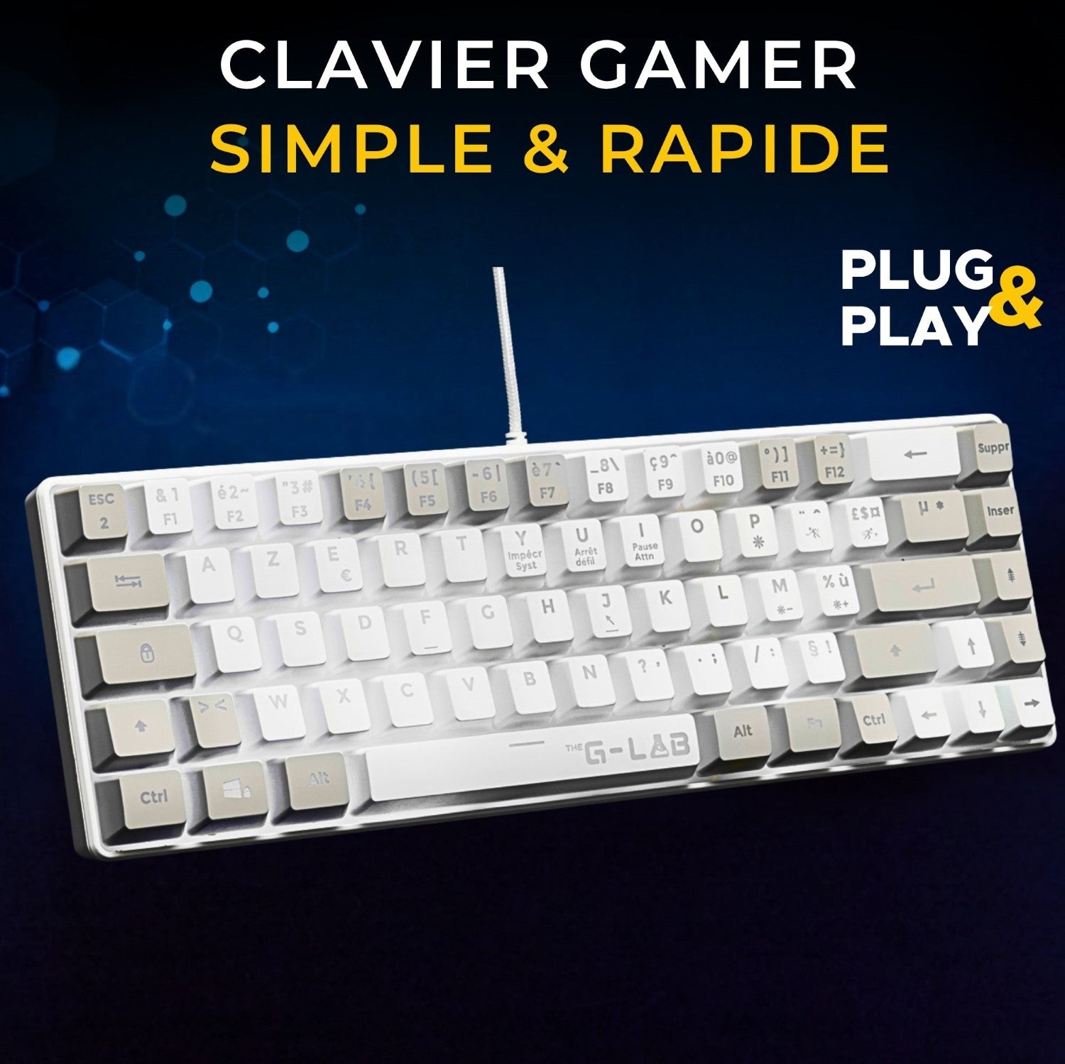 THE G-LAB Keyz Hydrogen Clavier Gaming Semi-mécanique Filaire RGB 60 % - AZERTY - Blanc/Gris