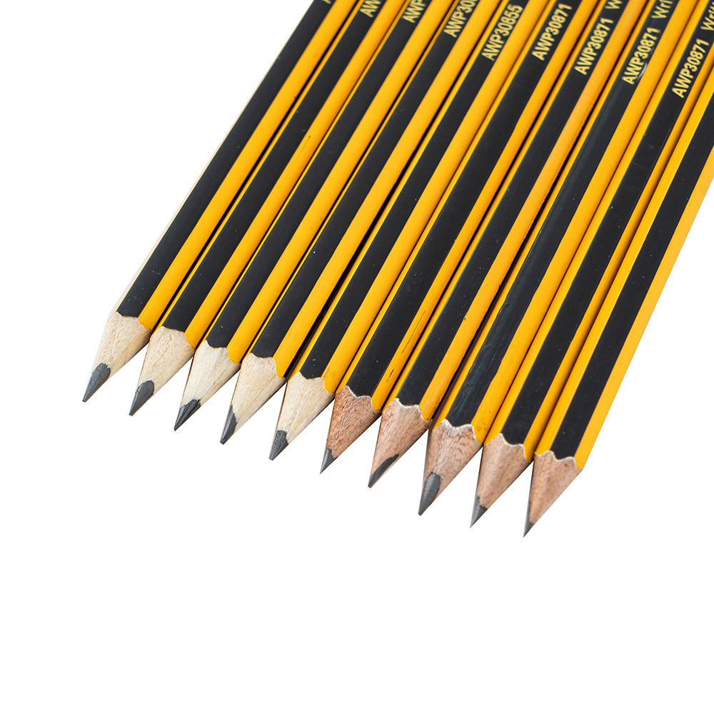 M&G Lot de 12 crayons HB en bois avec gomme - Jaune et noir