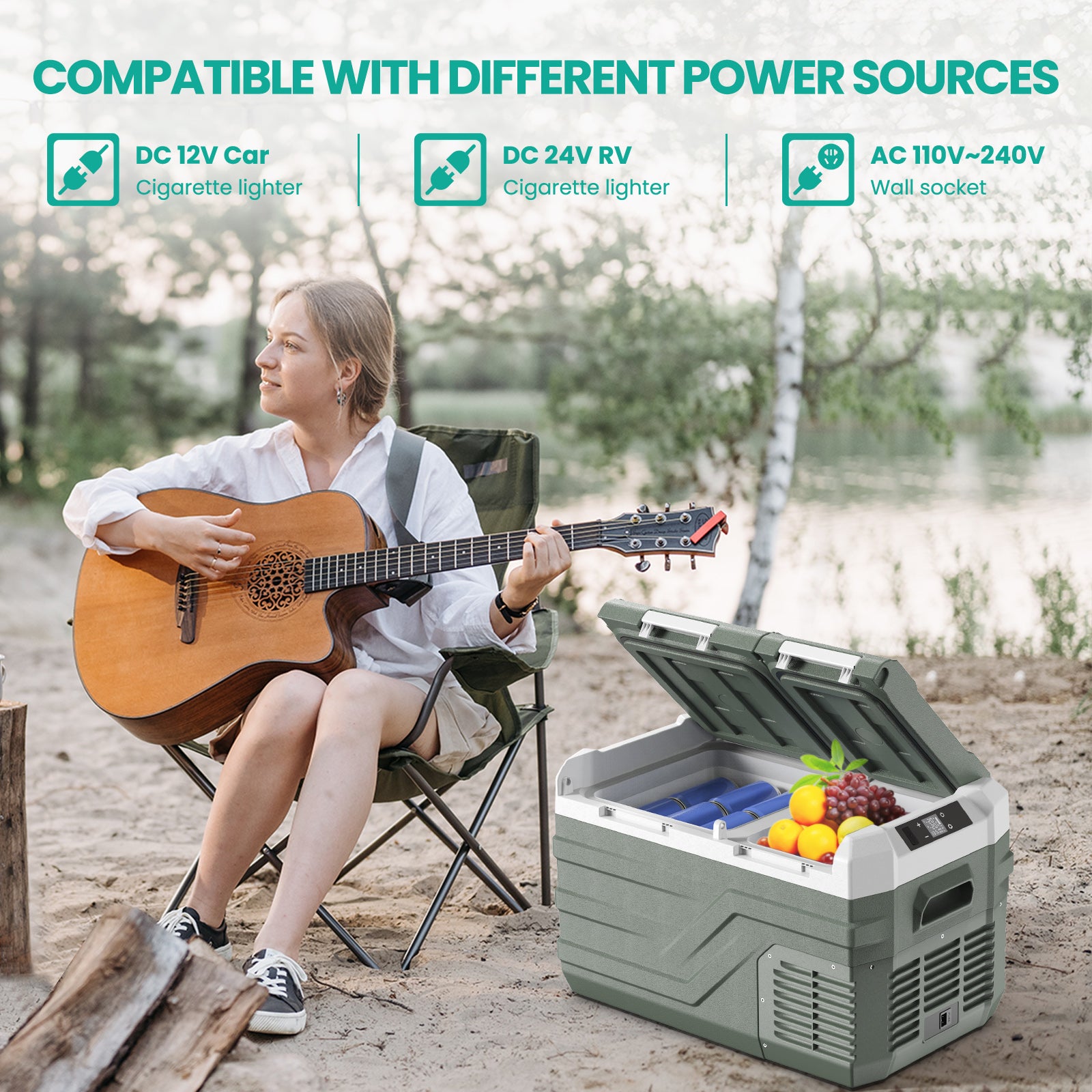 Alpicool NLS35 Réfrigérateur de voiture 20 L, portable, 12 V/24 V, 100-240 V, -20 à 20 °C, double compartiment, boîtier de refroidissement électrique pour voiture, camping et voyage