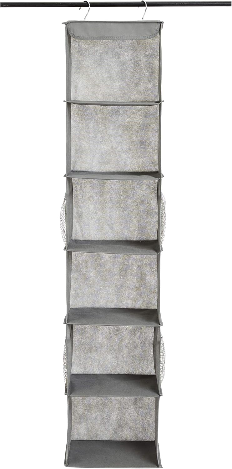 ANQI Organiseur de penderie suspendu avec poches à 6 niveaux gris - D 21 x L 30 x H 22 cm