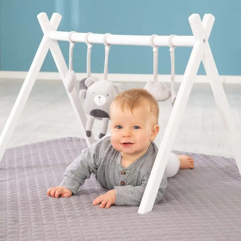roba Montessori Arche de Jeu pour Bébé - Gym pour Bébé en Bois et Centre d'Activités, Peinte en Blanc - Triangle de Jeu pour Bébé, 3+ Mois, pour Ensembles de Jouets à Suspendre