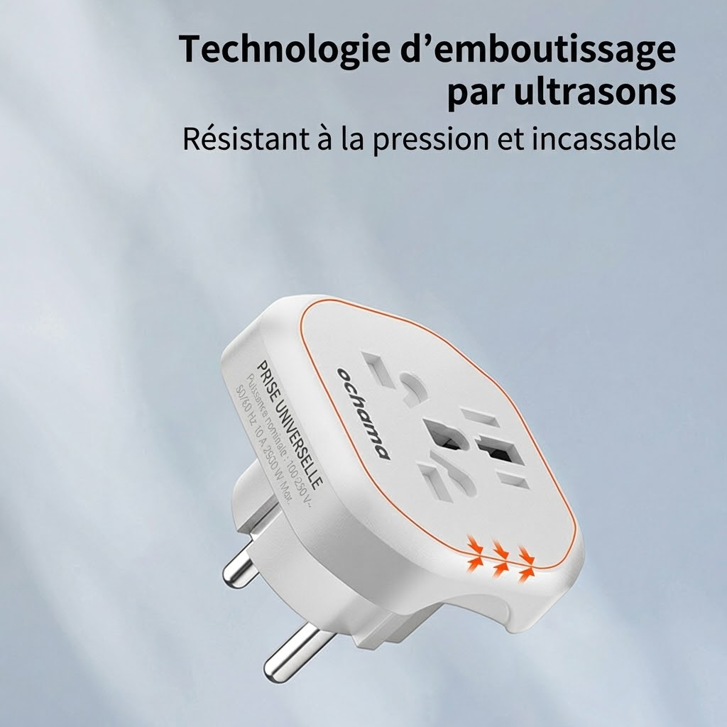 ochama Adaptateur de Voyage Universel vers Prise Européenne, Convertisseur de Prise Multi-Pays pour France et Europe, Compatible Fiches USA, UK, Australie et Chine
