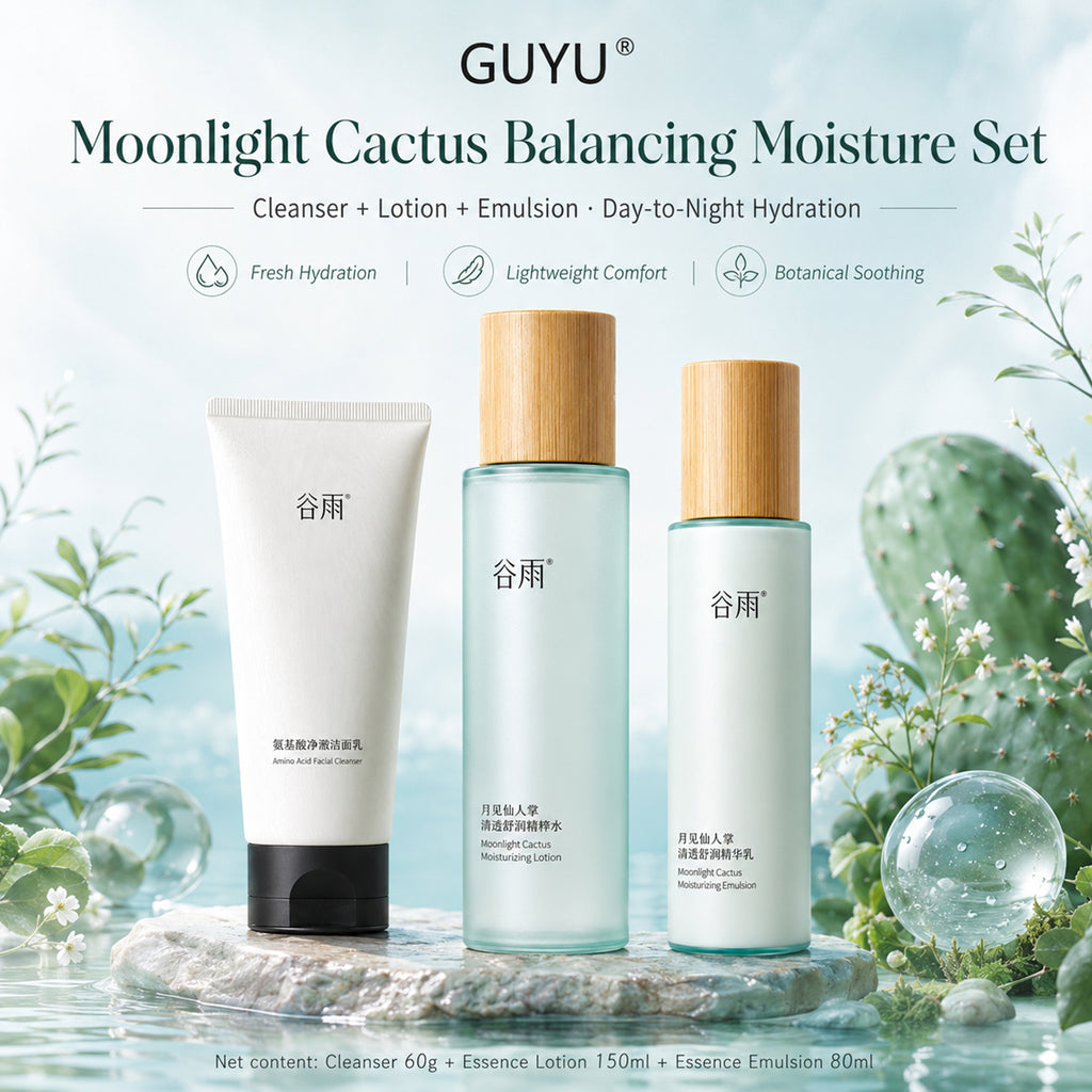GUYU Coffret de soin hydratant de la primevère (Lotion tonique 150 ml + Lotion 80 ml + Nettoyant 60 g)