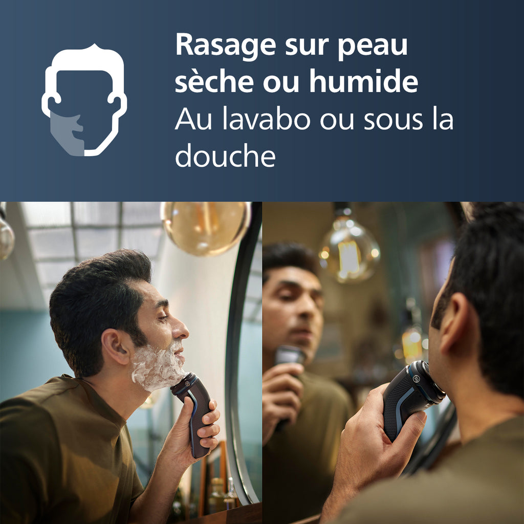 Philips Series 3000 S3243/12 Rasoir électrique avec têtes 5D Pivot & Flex, 27 lames PowerCut auto-affûtées, utilisation humide & sèche, tondeuse rétractable, charge rapide - Noir
