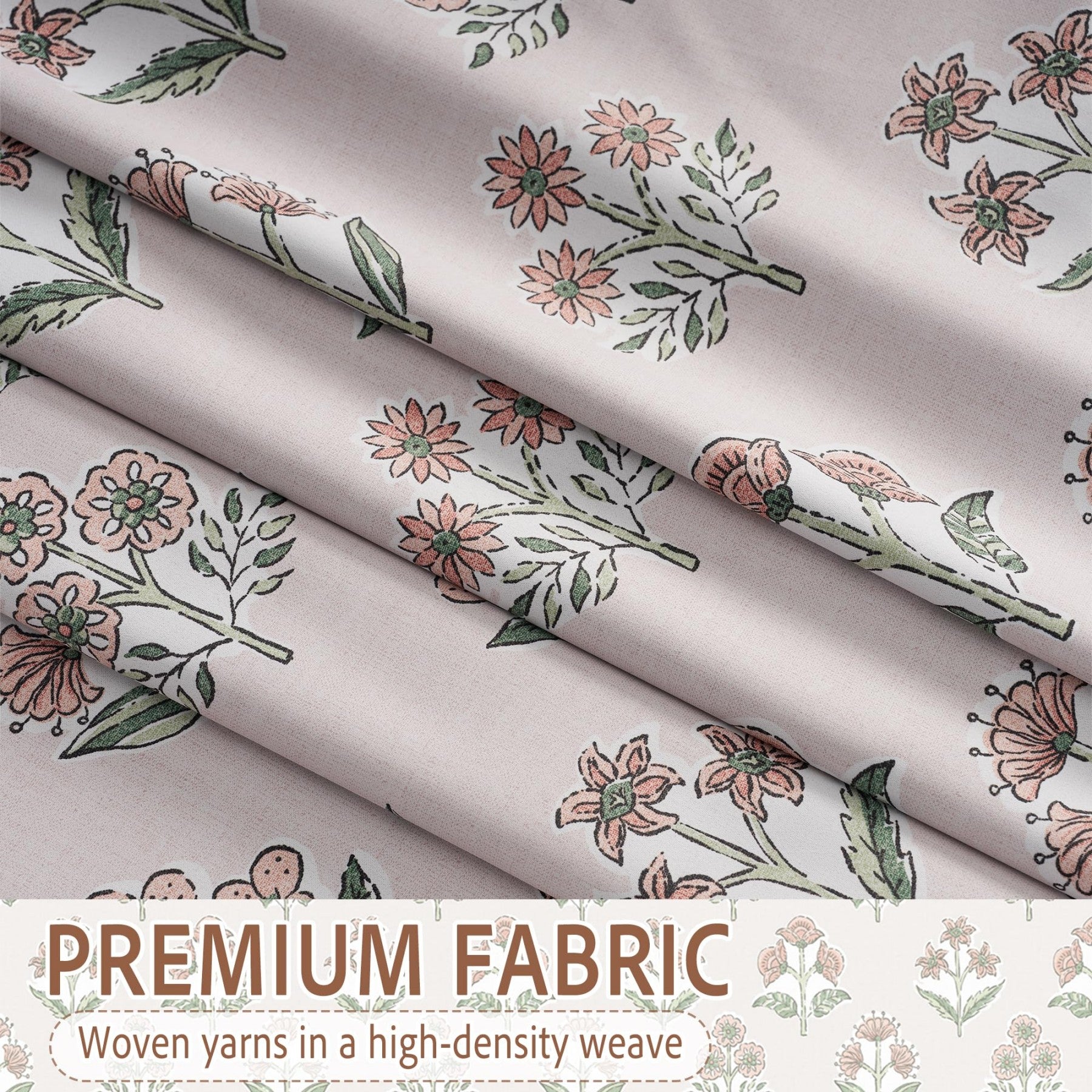 PONY DANCE Rideaux 100 % Occultants 2 Panneaux, Motif Floral Délicat en Rose Clair, Style Bohème Chic Rideaux Isolants Thermiques pour Salon, Chambre, Chambre d'Enfant, L 132 x H 245 cm