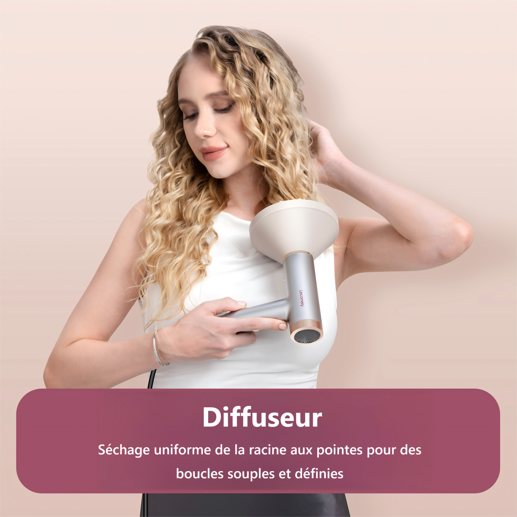 Lecomely Sèche-cheveux haute vitesse, puissant et léger, 2 vitesses et 4 réglages de température, conception ergonomique, bouton air froid, diffuseur et concentrateur