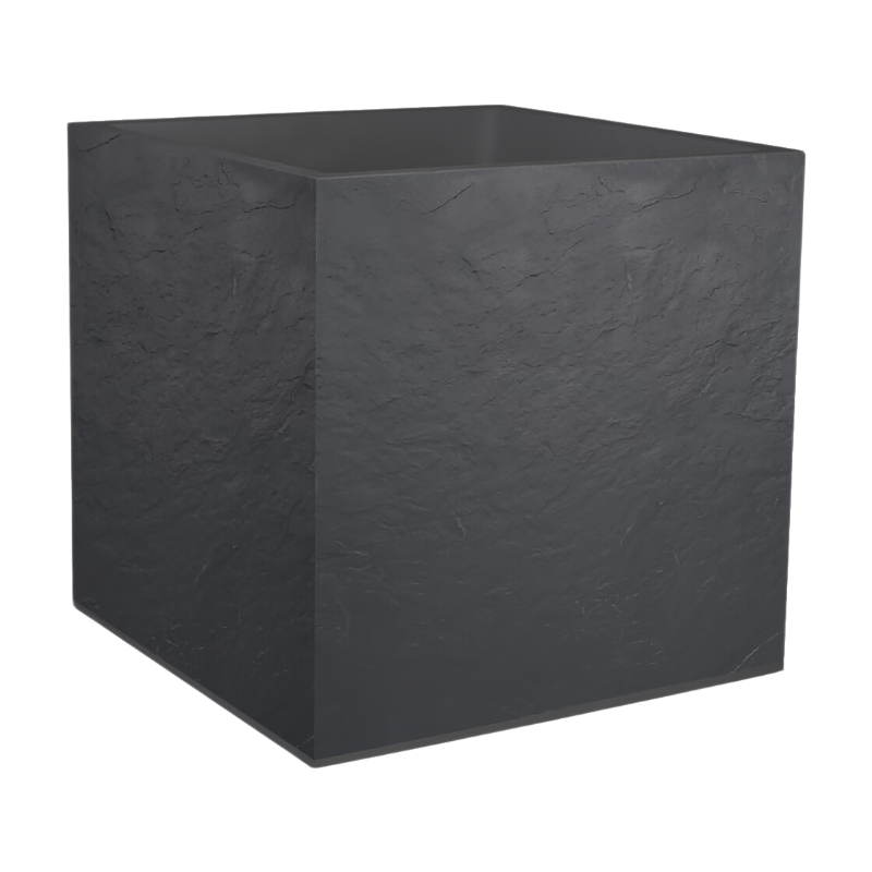 EDA Pot Carré VOLCANIA Gris anthracite - 50 cm Double paroi - avec zone de rétention d'eau Dim.49,5 x 49,5 x 49,5 cm Volume 57 L