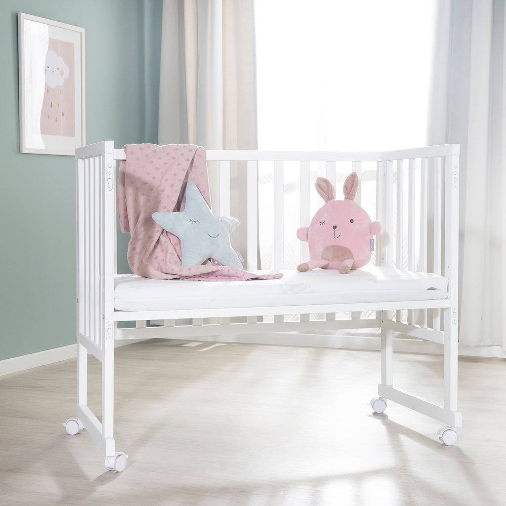 roba 3-en-1 Lit-bébé à coucher avec barrière de sécurité et matelas (Blanc)